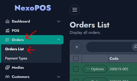 Open Orders > Orders List.