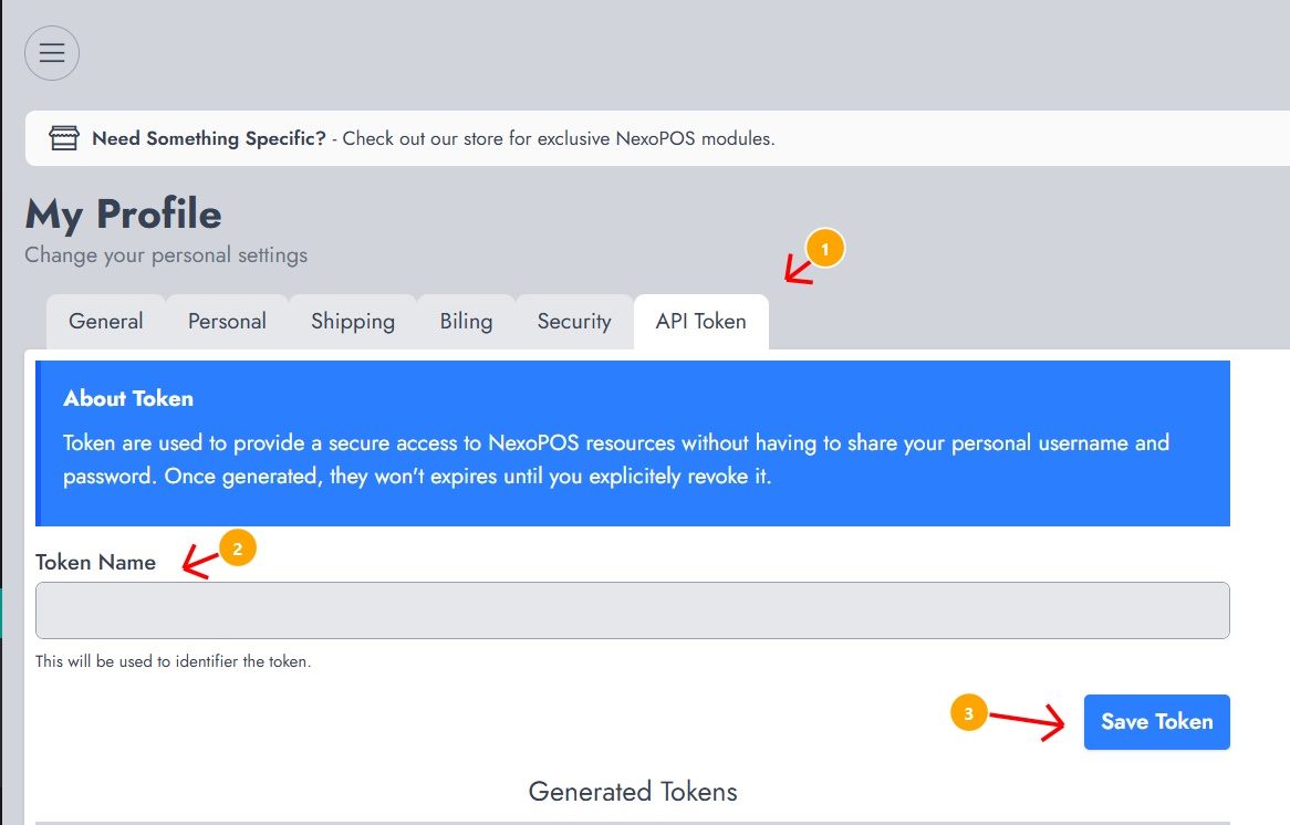 Name and generate an API token from the API Token tab.