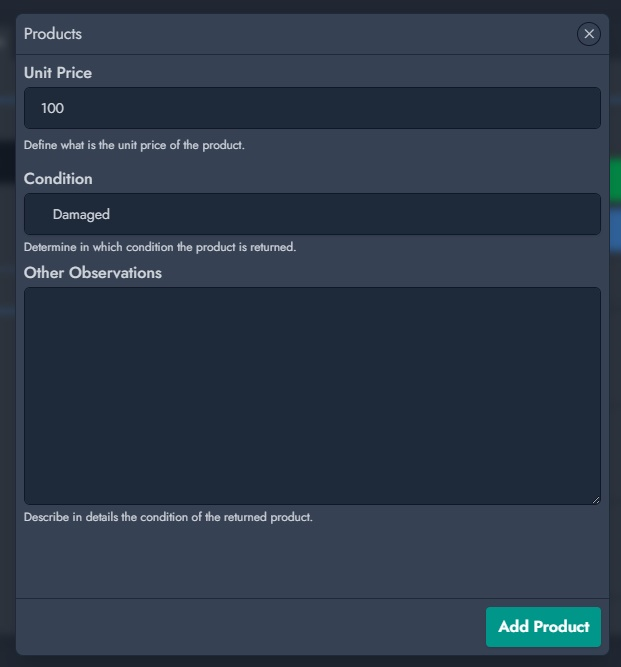Define product return details.