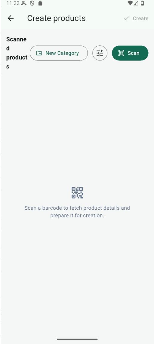 Tap Scan to start adding a product by barcode.