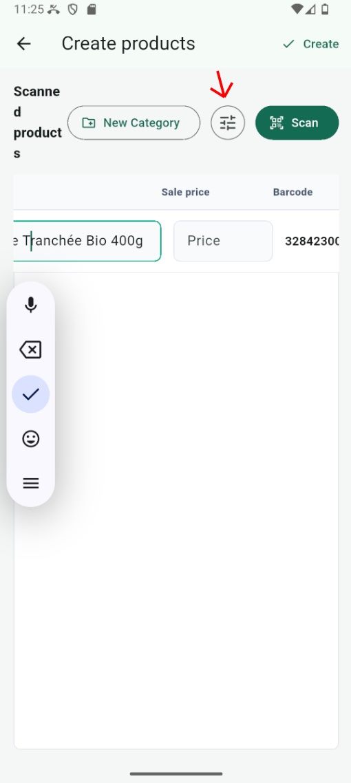 Swipe horizontally to access the other product fields.
