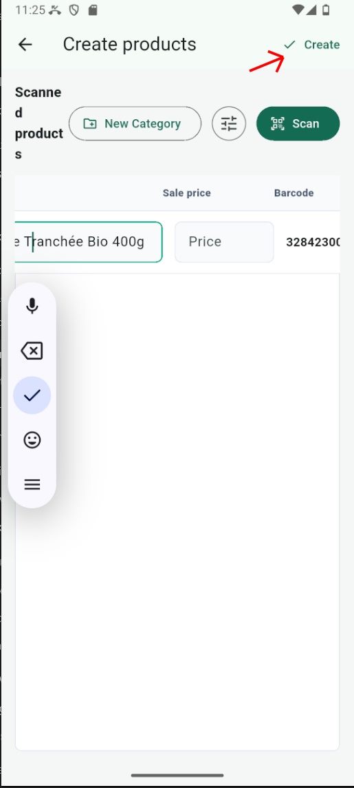 Tap Create to add the prepared product to NexoPOS.