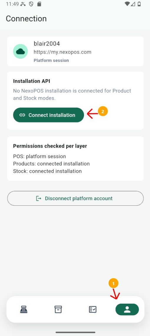 Open Profile and tap Connect installation.