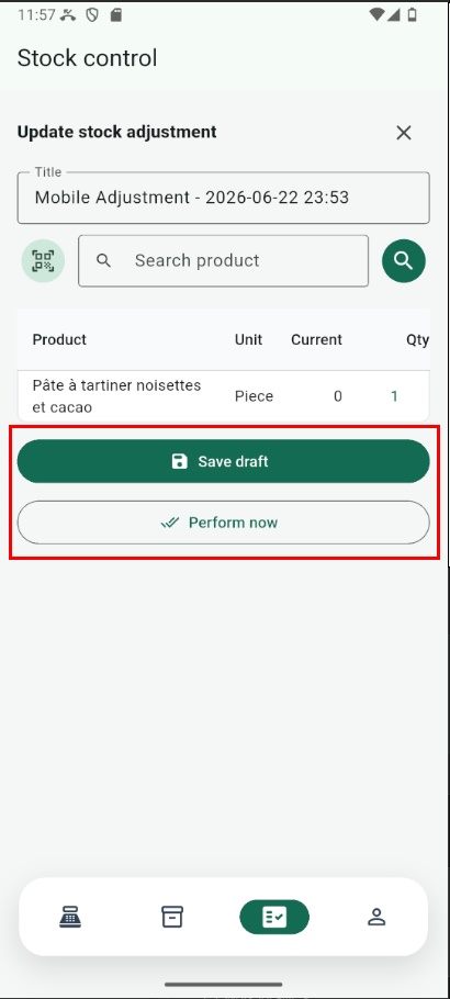 Save the adjustment as a draft or perform it immediately.