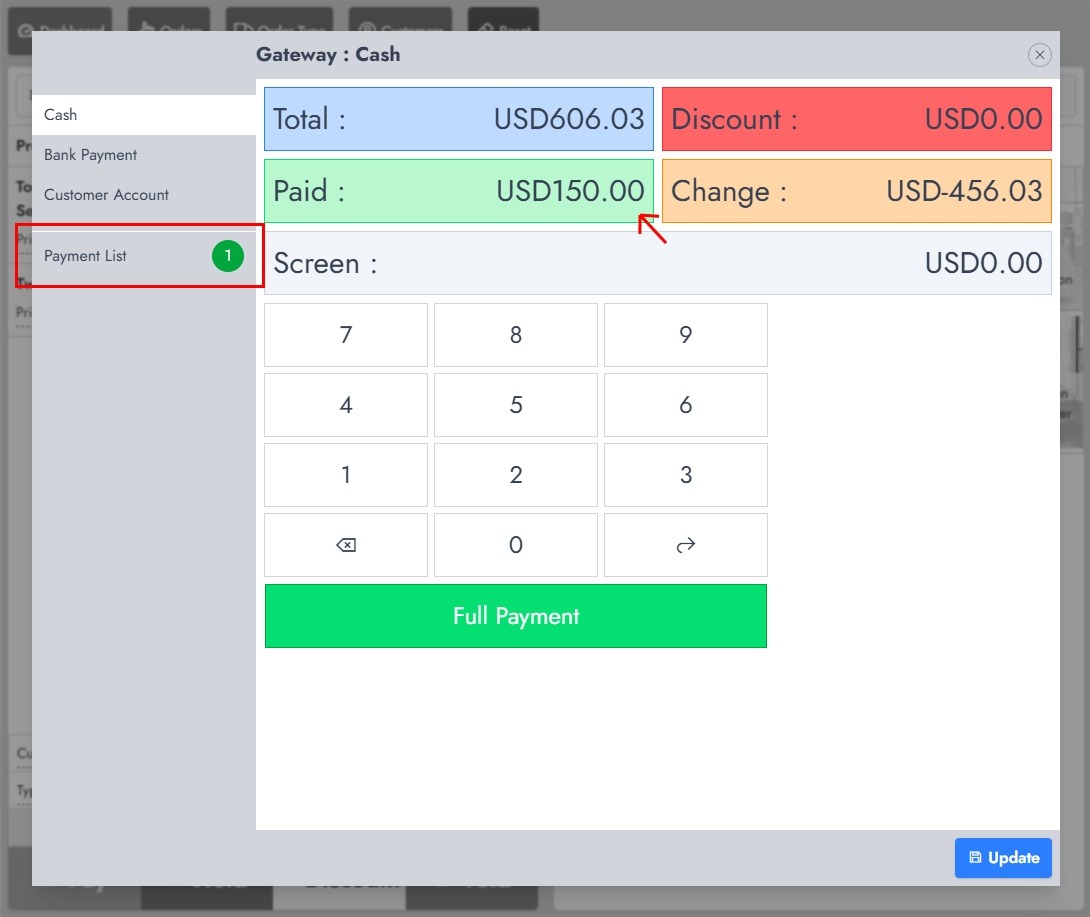 Payment added to the order