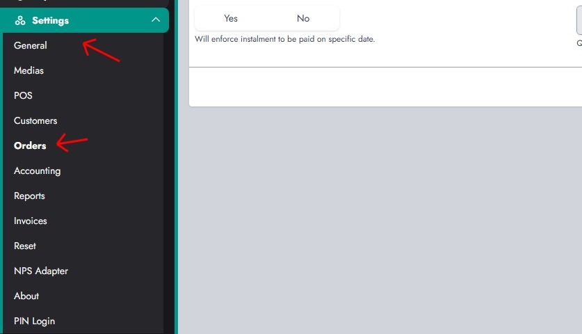 Open Orders settings