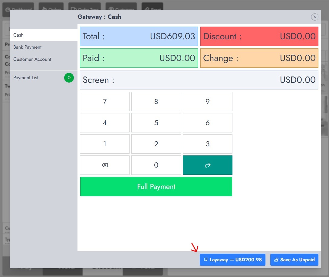 Open Layaway Parameters