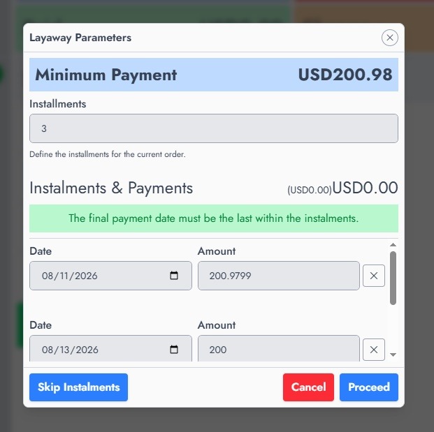 Instalment plan with no remaining balance