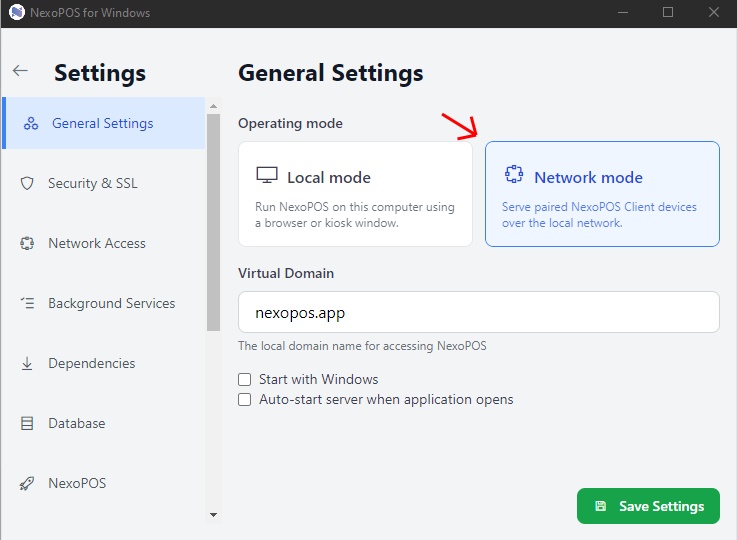 Select Network Mode, then save the settings.