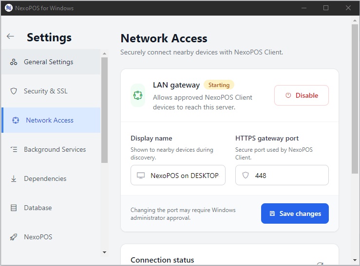 The LAN gateway settings include the display name and secure gateway port.