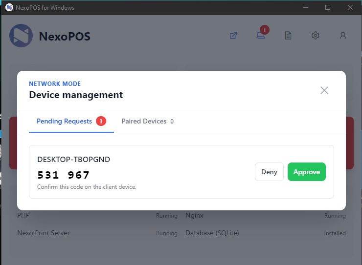 Verify the displayed code on the client device before approving its request.