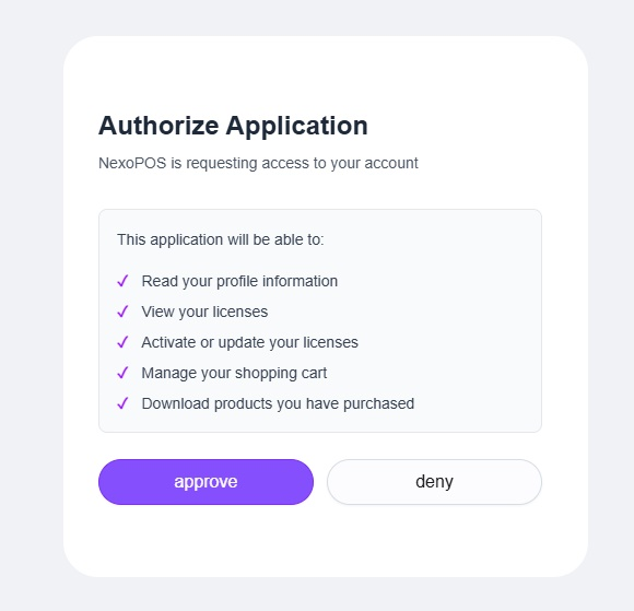 The My NexoPOS authorization screen