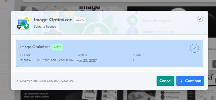 Select an eligible license before installing the module